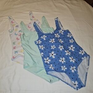 Real Essentials 3 Pack Girl's Surf UPF 50+ Printed One Piece Swimsuit, Multi, M